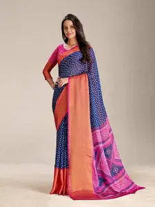 Grubstaker Bandhani Zari Silk Cotton Paithani Saree