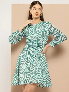 Chemistry Printed A-Line Dress with Belt