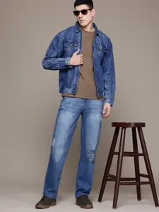 The Roadster Lifestyle Co. Men Straight Fit Low Distress Light Fade Stretchable Jeans