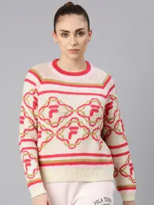 FILA Geometric Printed Round Neck Woolen Pullover Sweater