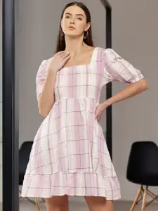 Chemistry Checked Puff Sleeve Fit & Flare Mini Dress