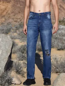 The Roadster Lifestyle Co. Men Straight Fit Mildly Distressed Light Fade Stretchable Jeans