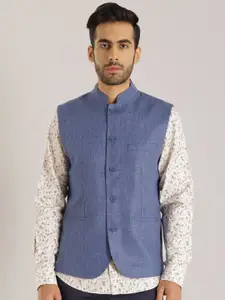 Indian Terrain Mandarin Collar Pure Linen Nehru Jacket