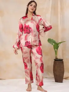 SANSKRUTIHOMES Floral Printed Satin Night Suit