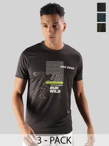 Force NXT Men Microfiber Anti Viral Anti Odour Cool Round Neck Pack Of 3 Sports Printed T-Shirt