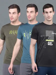 Force NXT Men Microfiber Anti Viral Anti Odour Cool Round Neck Pack Of 3 Sports Printed T-Shirt