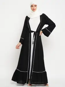 NABIA Front Open Shrug Abaya Burqa With Piping & Belt