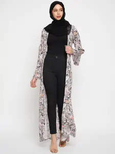 NABIA Front Open Loose Fit Printed Shrug Abaya Burqa For Women