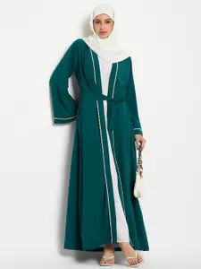 NABIA Women Solid Lace Shrug Abaya Burqa With Belt