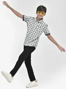 Crimsoune Club Boys Classic Slim Fit Checked Spread Collar Pure Cotton Casual Shirt