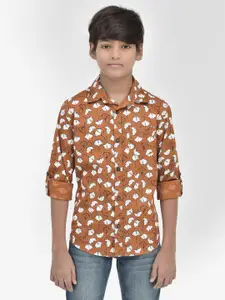 Crimsoune Club Boys Classic Slim Fit Floral Printed Pure Cotton Casual Shirt