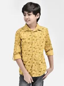 Crimsoune Club Boys Classic Slim Fit Floral Printed Pure Cotton Casual Shirt