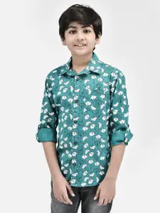 Crimsoune Club Boys Classic Slim Fit Floral Printed Spread Collar Cotton Casual Shirt
