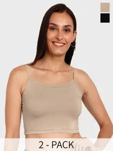 Espresso Pack Of 2 Non Padded Ultra-Soft Crop Camisoles