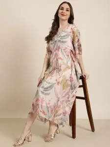 SHOWOFF Floral Print V Neck Kaftan Maxi Dress Comes With Inner Slip