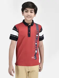 Crimsoune Club Boys Slim Fit Graphic Printed Polo Collar T-shirt