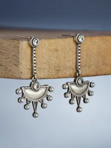 ATIBELLE German Silver Plated Stone-Studded Floral Shaped Drop Earrings