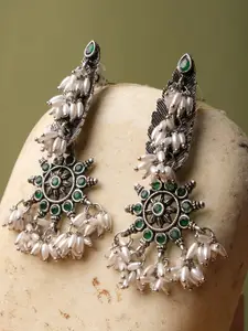 XPNSV Silver-Plated Beaded Contemporary Drop Earrings