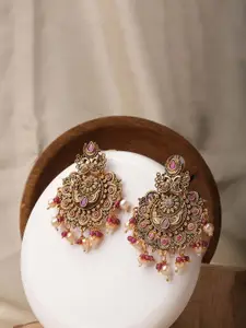 XPNSV Silver-Plated Stone Studded & Beaded Drop Earrings