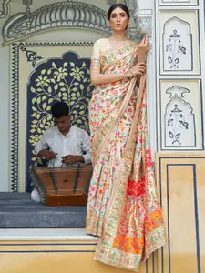 koram design Floral Zari Banarasi Saree