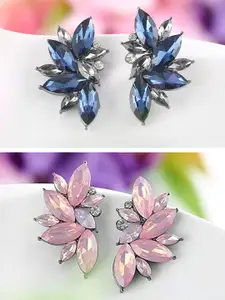 OOMPH Set Of 2 Floral Studs Earrings