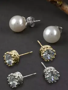 OOMPH Set Of 3 Pearls Studs Earrings