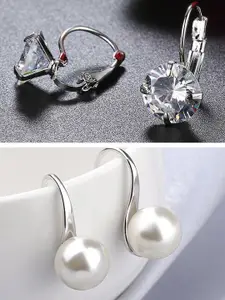 OOMPH Set Of 2 Contemporary Cubic Zirconia Hoop Earrings