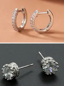 OOMPH Set Of 2 Contemporary Cubic Zirconia Studded Hoop Earrings