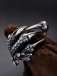 OOMPH Men Stainless Steel Vintage Biker Shaped Adjustable Finger Ring