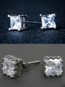 OOMPH Set Of 2 Cubic Zirconia Studded Square Studs