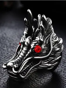 OOMPH Men Stainless Steel Dragon Head Biker Finger Ring