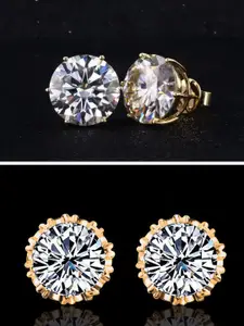 OOMPH Set Of 2 Cubic Zirconia Studded Contemporary Studs