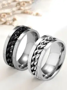 OOMPH Men Set Of 2 Tough Dude Chain Band Rings