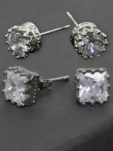 OOMPH Set Of 2 Square Cubic Zirconia Studs Earrings