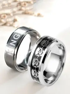OOMPH Men Set of 2 Silver-Plated Finger Ring