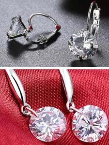 OOMPH Set Of 2 Contemporary Cubic Zirconia Studded Drop Earrings