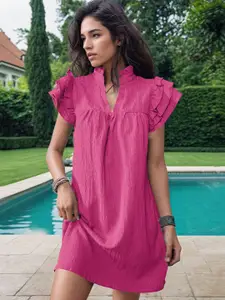 StyleCast Pink Flutter Sleeves A-Line Dress