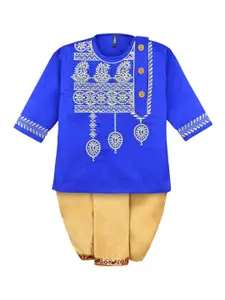 BAESD Boys Ethnic Motifs Embroidered Thread Work Pure Cotton Kurta with Dhoti Pants