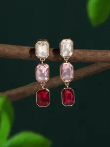 AMI Gold-Plated Stones Studded Drop Earrings