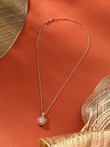 AMI Rose Gold-Plated Contemporary CZ-Studded Pendant With Chain
