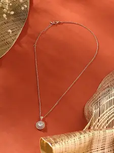 AMI Rose Gold-Plated Contemporary CZ-Studded Pendant With Chain