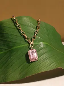 AMI Gold-Plated Stone Studded Pendant & Chain