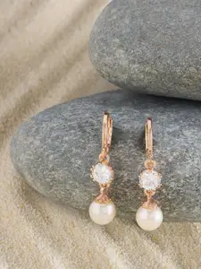 AMI Rose Gold-Plated Contemporary Cubic Zirconia-Studded Drop Earrings