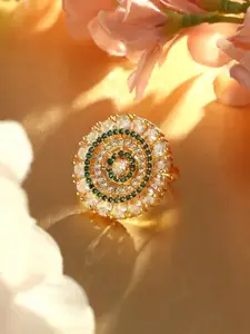 AMI Gold-Plated Cubic Zirconia-Studded Finger Ring