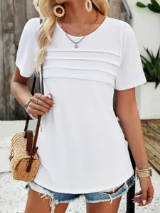 StyleCast White Round Neck Opaque Casual Top