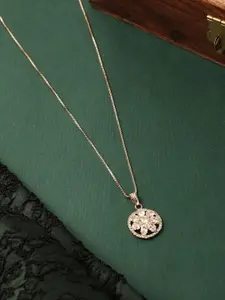 AMI Rose Gold-Plated Contemporary CZ-Studded Pendant With Chain
