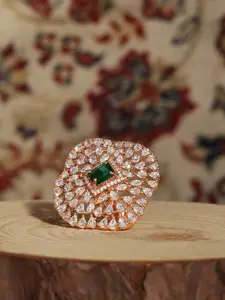 AMI Rose Gold-Plated Cubic Zirconia-Studded Ring