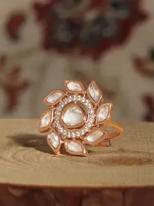 AMI Rose Gold-Plated Cubic Zirconia-Studded Adjustable Ring