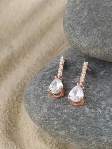 AMI Rose Gold Plated Cubic Zirconia Contemporary Drop Earrings