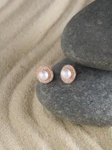 AMI Rose Gold Plated Cubic Zirconia Contemporary Stud Earrings